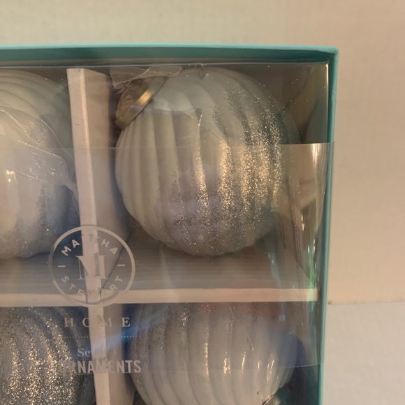 Martha Stewart Christmas Ornaments 4in White and Silver Glitter Set of 4 - Picture 8 of 9